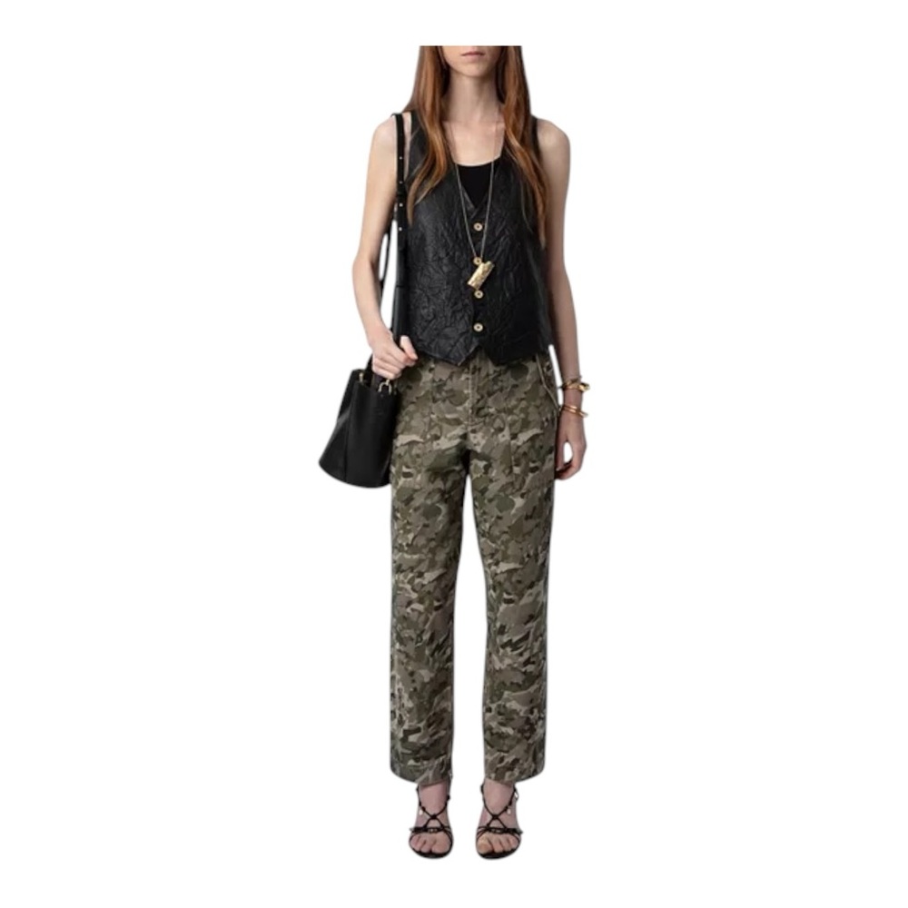 Zadig & Voltaire Pilote Camo Heart Print Cropped Combat Pants Size 38 NWT $295